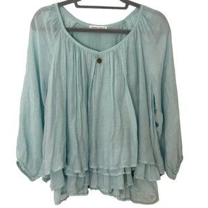 TEMPO PARIS Tiered Ruffle Blouse Top - Seafoam - Medium - NWOT
